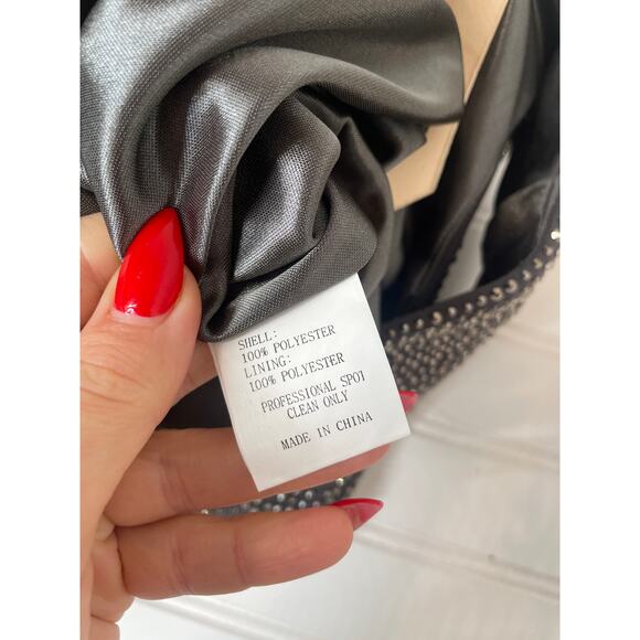 Montage by Mon Cheri M536 Charcoal Beaded Peplum Evening Gown Plus Size 16 - Picture 9 of 10